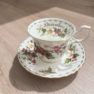 Royal Albert Floral December Teacup and Saucer Set - Christmas Rose